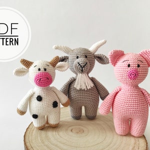 Amigurumi Häkelanleitungen Kuscheltier Häkelanleitung Kuh Kuh Kuscheltier Bauernhof Ziege Häkelschwein Graue Ziege Gehäkelte Ziege