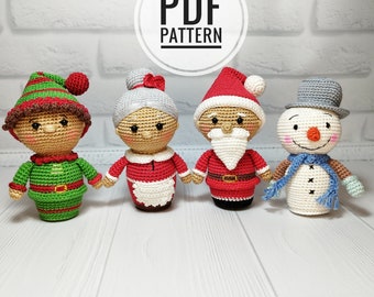 Crochet patterns amigurumi pattern Mini toys Christmas pattern Snowman pattern Gingerbread man Santa Mrs Claus Christmas decorations
