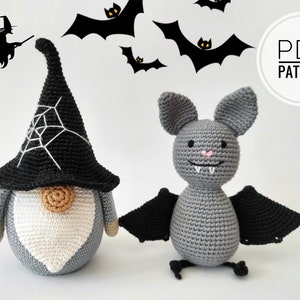 Gehaakt vleermuispatroon en kabouterpatroon pdf Halloween-patroon Halloweenkabouter Gehaakte kabouter Heksenkabouter Kabouterpatronen Schattige vleermuis Gehaakt pdf