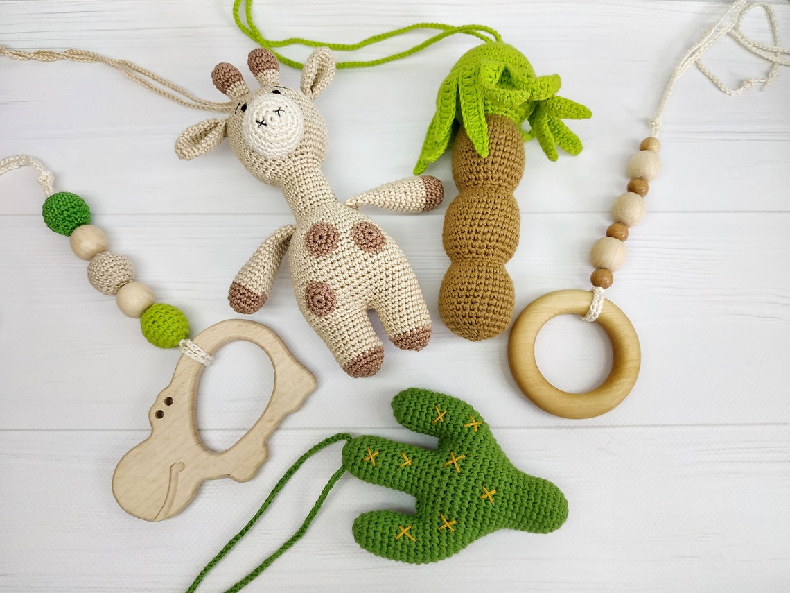 Toys for baby gym. Hanging toys. Crochet rattles. Toys for Etsy