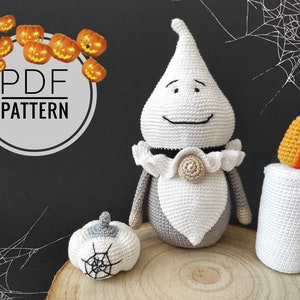 Halloween patroon Halloween kabouter Ghost kabouter Mini pompoen patroon Gehaakte kaars Halloween amigurumi Primitieve halloween Gehaakte kabouter