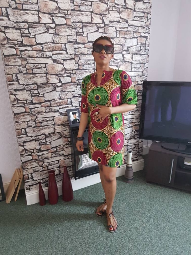 african print shift dress