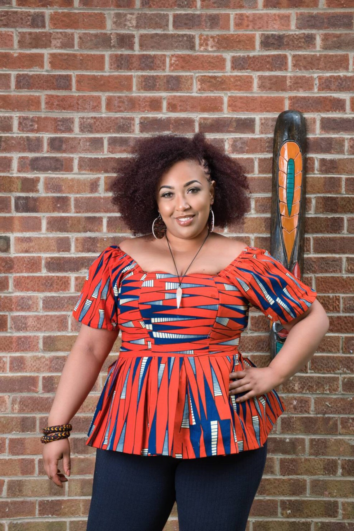 Woven Tropical Print Peplum Top