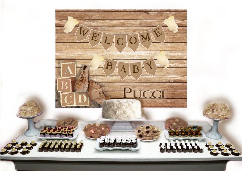 Rustic Baby Shower Block Vintage Cake Table Backdrop