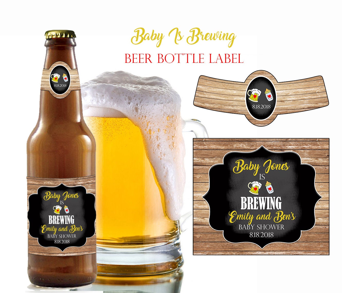 BEER BOTTLE LABELS Baby is Brewing Shower Favors Coed Baby Etsy
