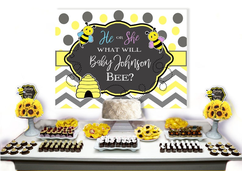 Bee Gender Reveal Or Baby Shower Cake Table Backdrop Gender Reveal Decor What Will It Bee Party Decor Paper Party Supplies Commentfer Fr