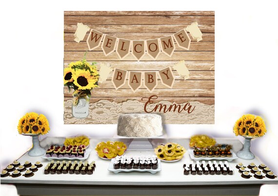 Rustic Table Backdrop Sunflower Rustic Baby Shower Buffet Or Etsy