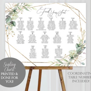 PRINTED Seating Chart- Custom wedding seating chart, wedding table seating chart  - INCLUDES  5x7 table numbers - Color Options Available