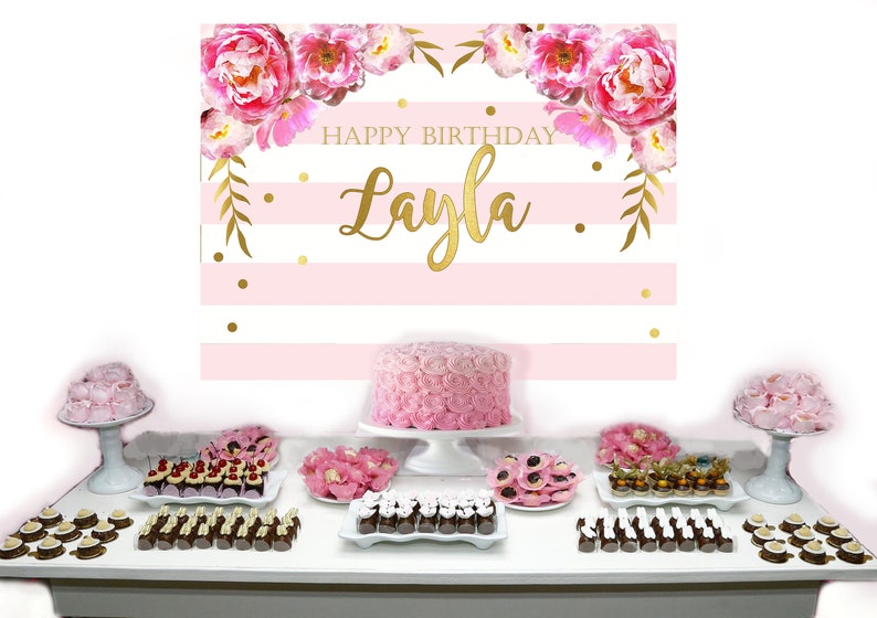 Floral Baby Shower Cake Table Backdrop Watercolor Flowers Baby Shower Decorations Baby Girl Shower Decor