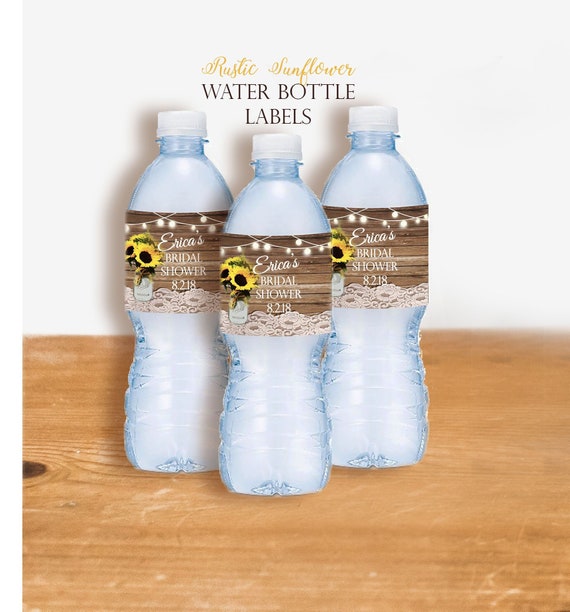 SUNFLOWER WEDDING FAVORS WATER BOTTLE LABELS Waterproof ~ Glossy ~ ANY COLOR