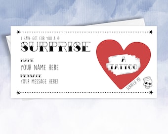 Personalised Tattoo Reveal Scratch Card – Custom Birthday/Anniversary Gift Voucher Christmas Custom Tattoo Gift Voucher