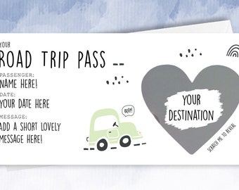 Personalised Boarding Pass Surprise scratch off Trip Reveal Gift Faux Fake car road trip pass Occasion Destination guess where we are going