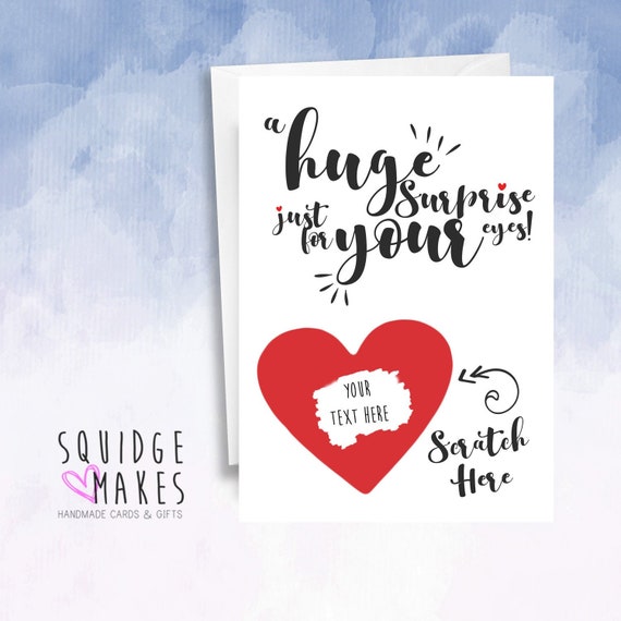 Surprise Scratch card personalised pregnancy birthday wedding announcement heart