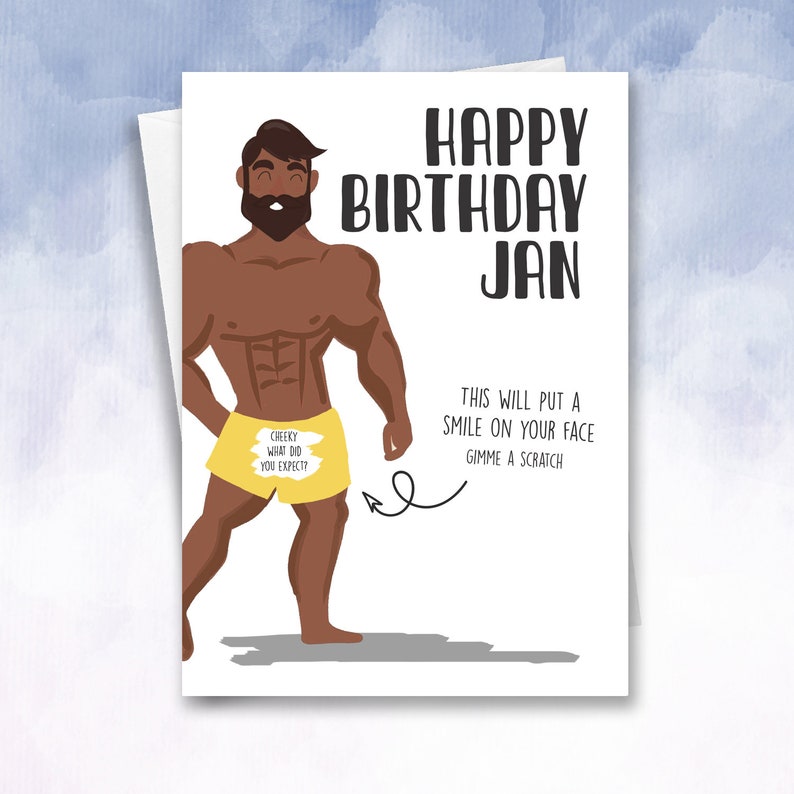 Carte d'anniversaire sexy personnalisée à gratter révélant une carte surprise, carte homme sexy pour elle, paquet de messages cachés, carte d'anniversaire gay image 1