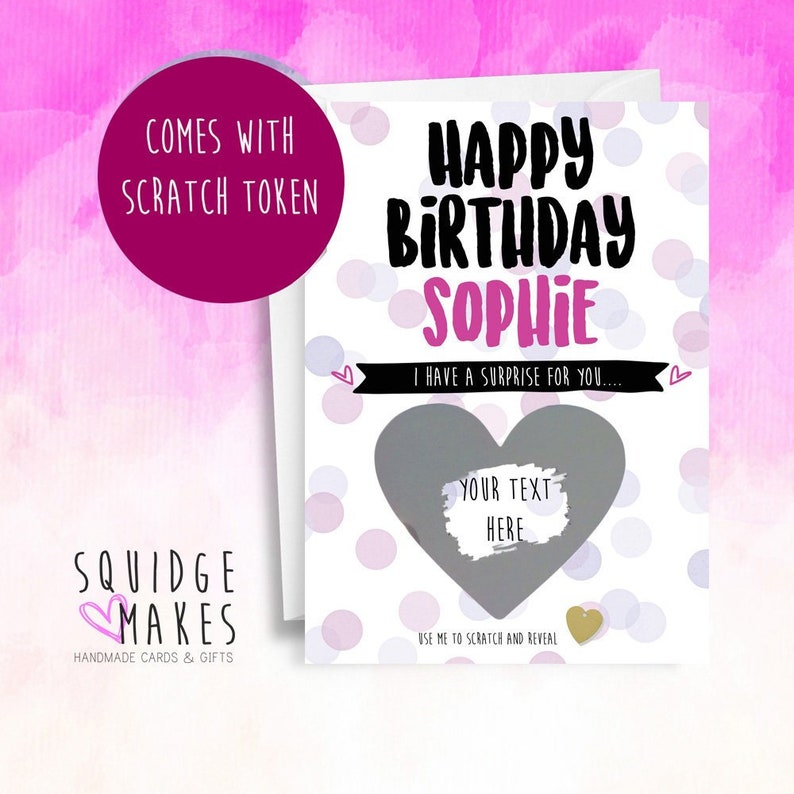 Scratch Token Birthday Scratchcard Surprise Scratch card Personalised Scratch card Scratch Off guess what card Secret reveal