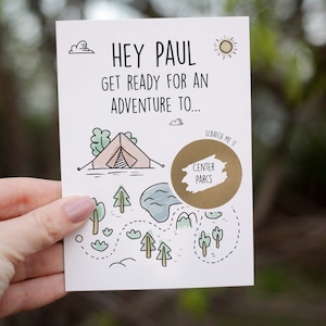 Personalised center parcs camping holiday adventure scratch off card parks trip vacation reveal message card staycation card centre parc