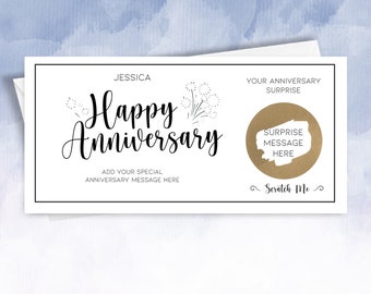 Personalised anniversary Scratch Card Gift Voucher reveal Custom love wedding Anniversary Card Surprise Scratch Off Reveal Lucky Ticket