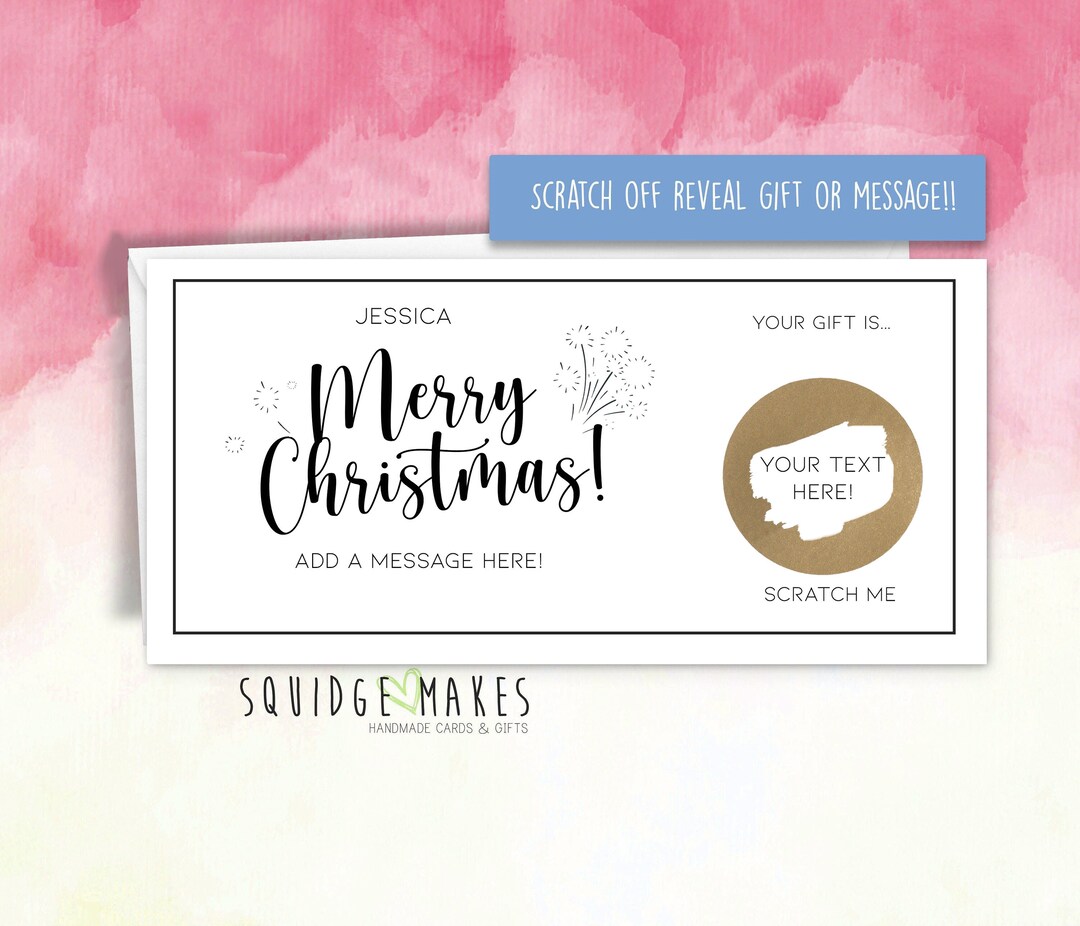 Personalised Christmas Scratch Card Gift Voucher Reveal Custom Xmas