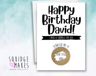 Personalised birthday scratch off reveal surprise card gift iou holiday | UK