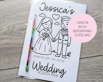 Pack d'activités mariage personnalisé pour enfants | Cadeau pour livre et table A5 | Souvenir et cadeau amusants pour les invités