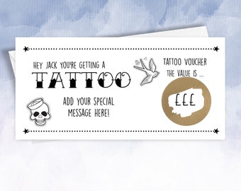 Personalised Tattoo Gift Voucher | Scratch Off And Reveal | Unique Gift Card | Birthday card | Anniversary Gift Matching tattoos