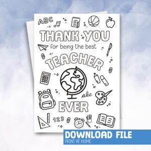 Cartão de agradecimento impresso para colorir para professores – presente de fim de período personalizado para crianças. Baixe o presente de fim de ano para professores.