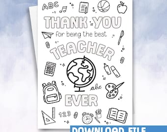 PRINTABLE Teacher Thank You Card to Colour In – Personalised End of Term Gift from Child End of Year Teacher Gift download