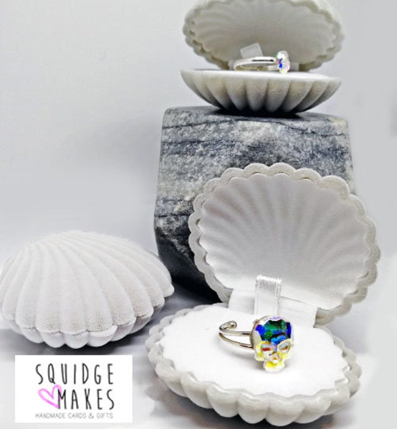 White Mermaid velvet shell ring case gift engagement ring box jewelry box treasure proposal wedding ring box clam shell ring box