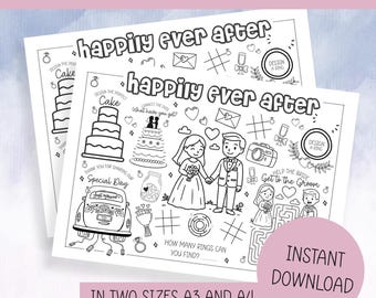 Mantel individual con actividades para bodas infantiles: juegos y rompecabezas imprimibles (PDF digital)