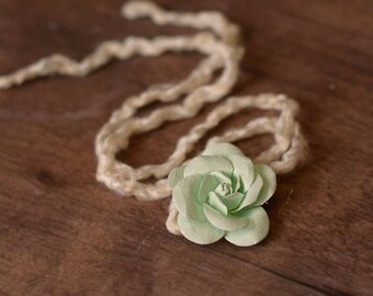 Sage Green Flower Baby Headband: Newborn Photo Prop