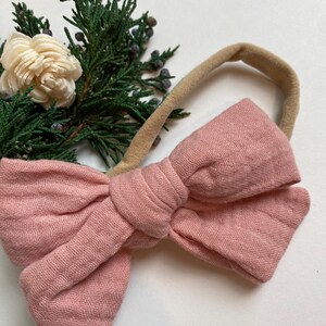 Pink Linen Bow Headband, Pink Bows, Pink Baby Bows, Pink Baby Headbands, Pink Bow Headband, Pink Newborn Headband, Nylon Headbands
