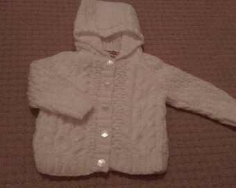 White aran-look hooded jacket with sparkle thread