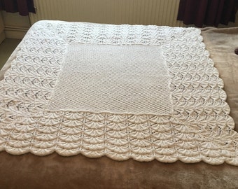 Beautiful White Hand-Knit Baby Shawl