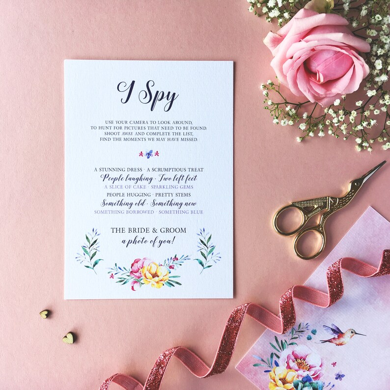 Rustic Floral I Spy Wedding Game I Spy Cards Wedding Etsy