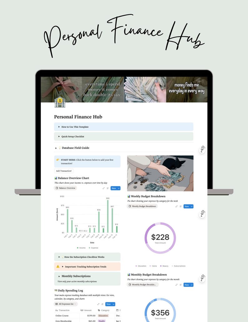 Personal Finance Tracker Notion Template | Budget Planner ...