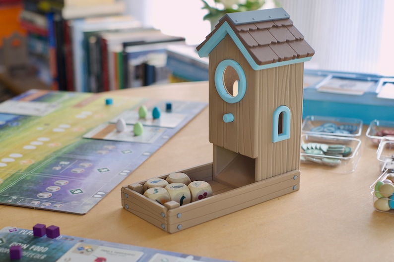 Wingspan board game dice tower with food resource dice