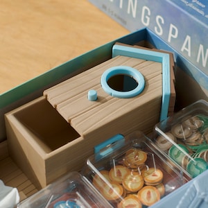 3D printed dice tower for Wingspan board game packed in the original box
