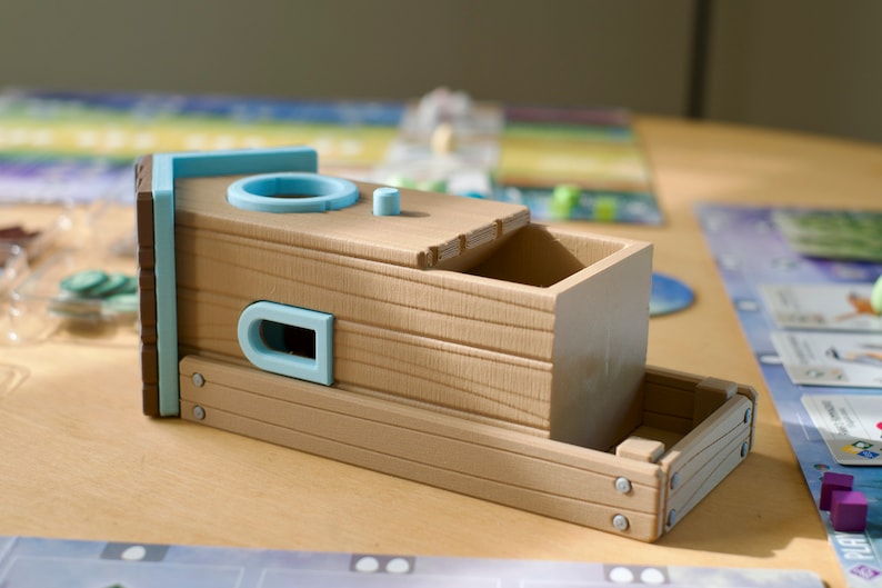 3D printed dice tower for Wingspan board game assembled for storage