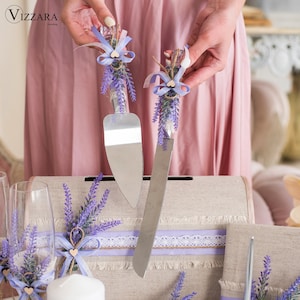 Wedding cake server Lavender wedding, Cake cutting set Rustic wedding, 1st anniversary gift, Wedding cake knife Rustic, Gifts for the Couple