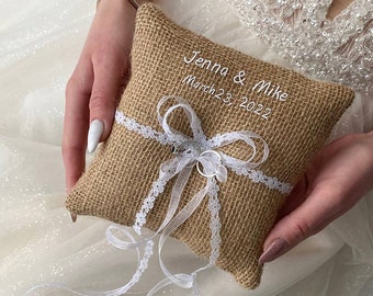 Ring bearer pillow Rustic wedding, Personalized pillow, Wedding pillow Boho wedding, Ring pillow Rustic wedding, Gifts for the Couple, Gift