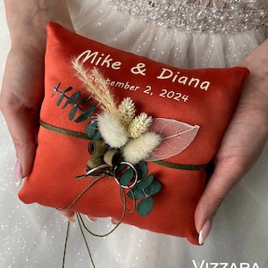 Ring bearer pillow Rustic wedding, Personalized, Wedding pillow Dried flower, Ring bearer Eucalyptus, Wedding ring pillow Garden wedding