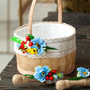 Flower girl basket Boho wedding, Flower basket Rustic wedding, Basket for flower girl, Rustic flower girl basket, Wedding basket Rustic