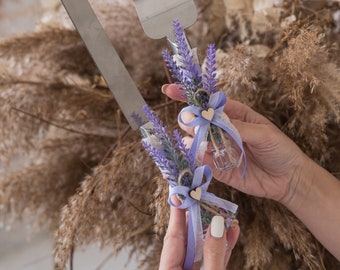 Taartsnijset Lavendel bruiloft, Gepersonaliseerd, Taartserver Rustieke bruiloft, Bruiloft serveerset, Cadeaus voor het paar, Taartmes Rustiek