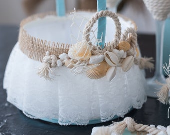 Beach Flower girl basket, Beach flower girl basket, Wedding basket Rustic wedding, Rustic flower girl basket, Beach theme flower girl basket