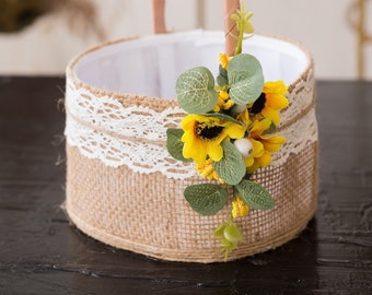 Flower girl basket Sunflower wedding, Sunflower flower girl basket, Basket flower girl Rustic wedding, Flower basket Boho wedding, Baskets