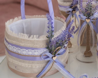 Flower girl basket Lavender wedding, Basket flower girl Lavender wedding, Wedding basket Lavender wedding, Flower basket Rustic wedding