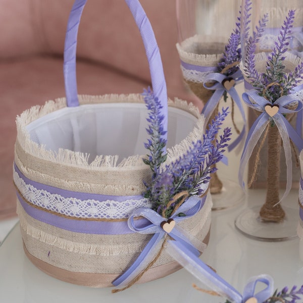 Flower girl basket Lavender wedding, Basket flower girl Lavender wedding, Wedding basket Lavender wedding, Flower basket Rustic wedding