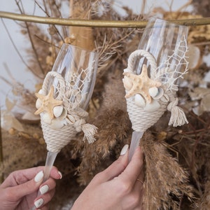 Sektgläser 2er Set Strandhochzeit, personalisiert, Sektgläser Rustikale Hochzeit, Hochzeitsflöten Strandhochzeit, Geschenk für Paare Boho