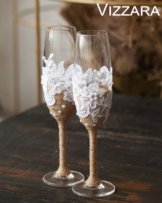 Bride And Groom Wedding Frosted Champagne Glass Flutes 20cm 