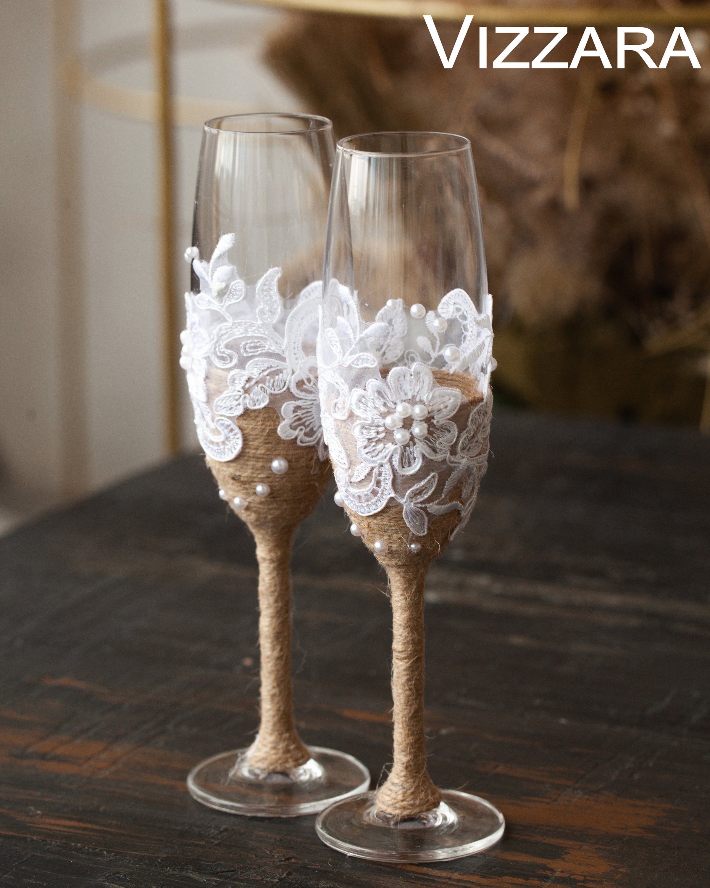 Wedding Flutes Set of 2 Rustic Wedding Personalized Glasses - Etsy Ireland